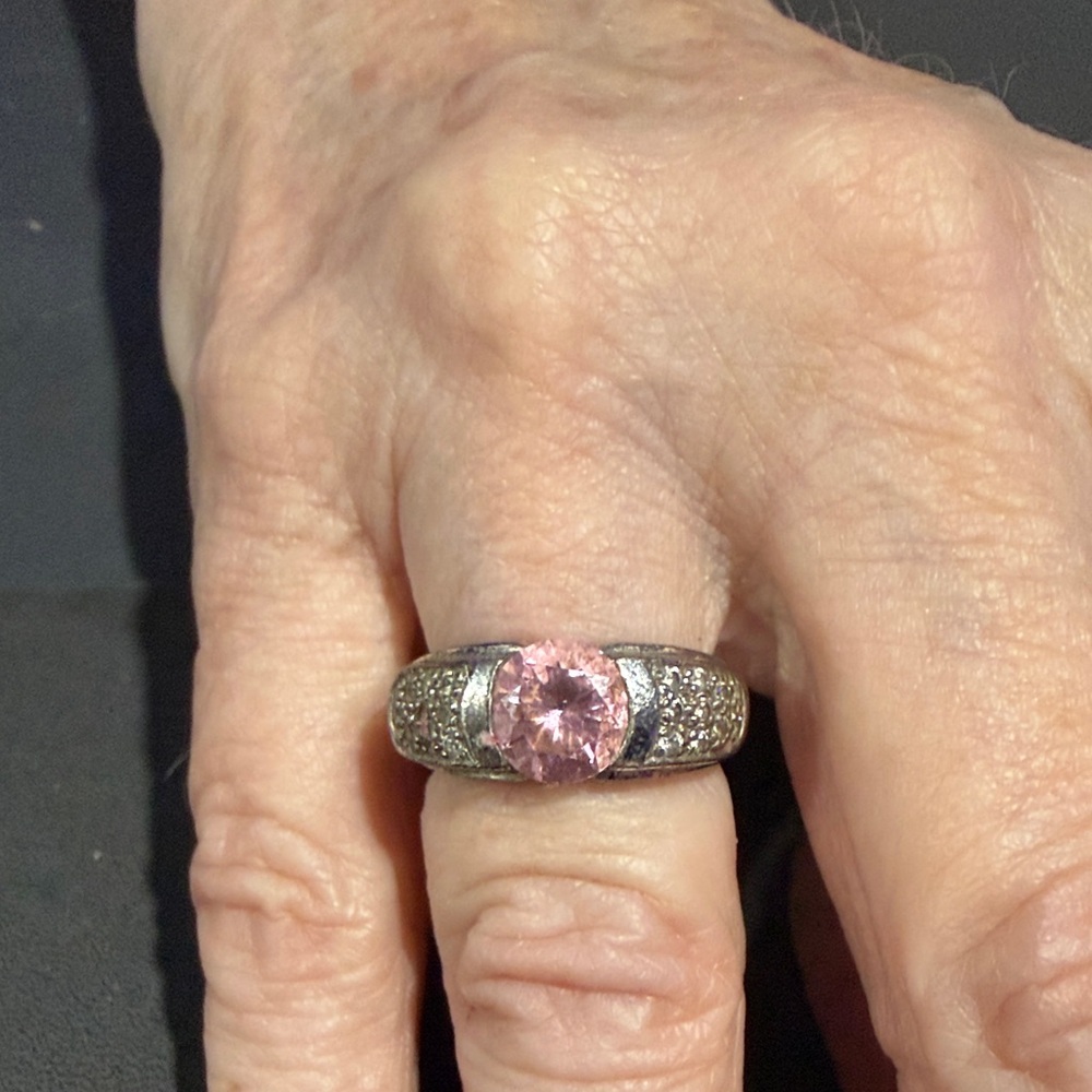 Elegant Pink Stone Pavé Band Ring by